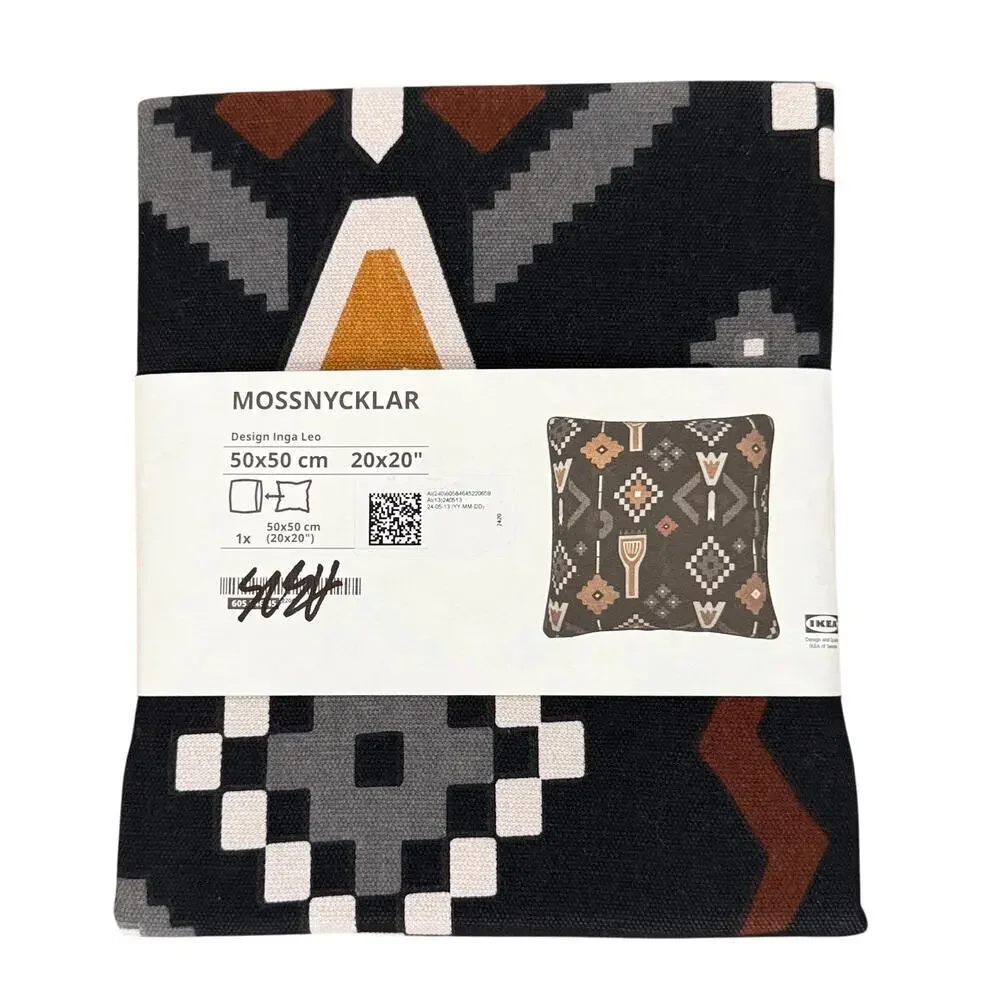 IKEA MOSSNYCKLAR Aztec Black & Gray Geometric Pattern Pillow Cover 20